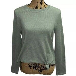 Madewell Elwood Knot Front Top Palm Tree Green Size XS Long Sleeve Basics NWT
